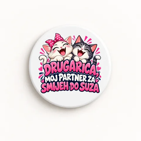 Drugarica, moj partner za smijeh do suza - Keramički magnet — okrugli