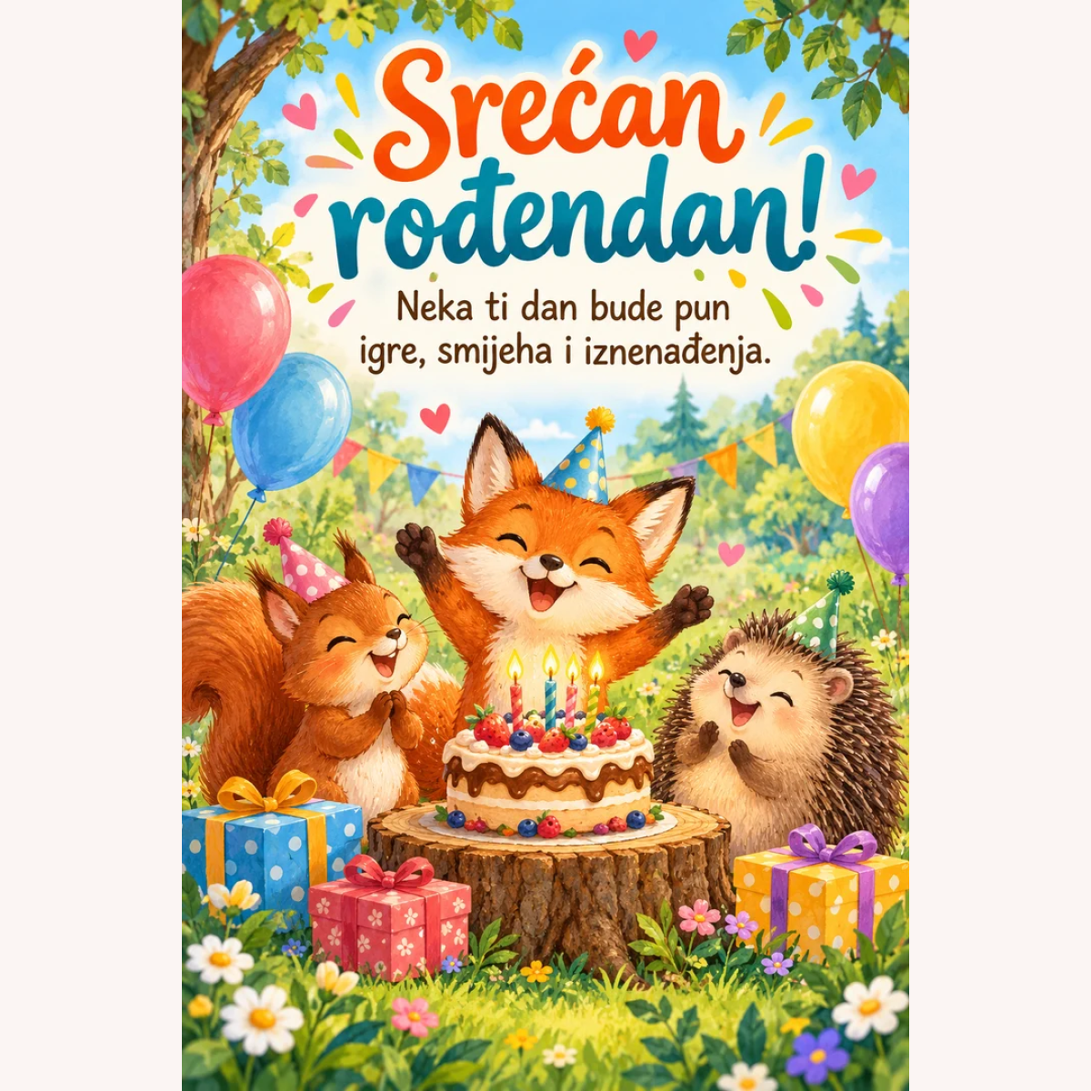 Čestitka · Srećan rođendan - Šumska zabava – prikaz proizvoda