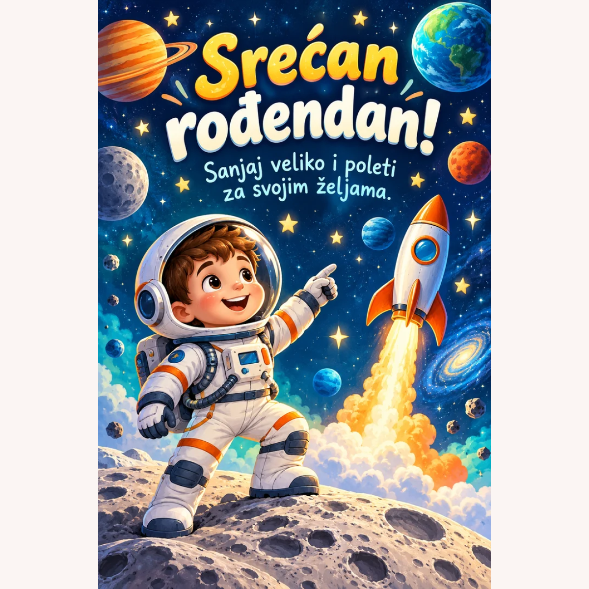 Čestitka · Srećan rođendan - Svemirske želje – prikaz proizvoda
